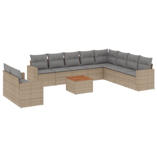 11-Piece Garden Sofa Set with Cushions Mix Beige Poly Rattan Wicker Outdoor Patio Furniture - Image 14