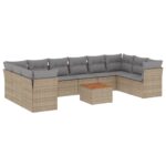 11-Piece Garden Sofa Set with Cushions Mix Beige Poly Rattan Wicker Outdoor Patio Furniture