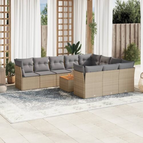11-Piece Garden Sofa Set with Cushions Mix Beige Poly Rattan Wicker Outdoor Patio Furniture - Image 2
