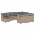 11-Piece Garden Sofa Set with Cushions Mix Beige Poly Rattan Wicker Outdoor Patio Furniture