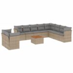 11-Piece Garden Sofa Set with Cushions Mix Beige Poly Rattan Wicker Outdoor Patio Furniture