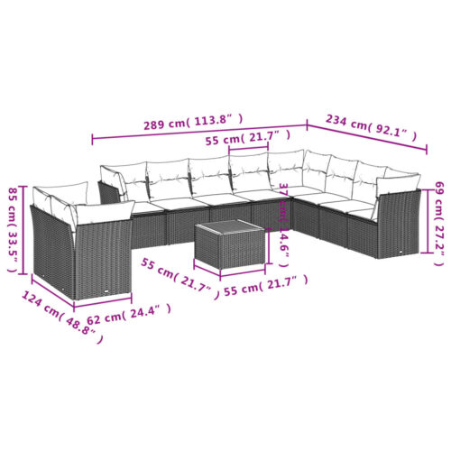 11-Piece Garden Sofa Set with Cushions Mix Beige Poly Rattan Wicker Outdoor Patio Furniture - Image 10