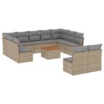 12-Piece Garden Sofa Set with Cushions Beige Poly Rattan Wicker Outdoor Patio Furniture