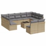 12-Piece Garden Sofa Set with Cushions Beige Poly Rattan Wicker Outdoor Patio Furniture