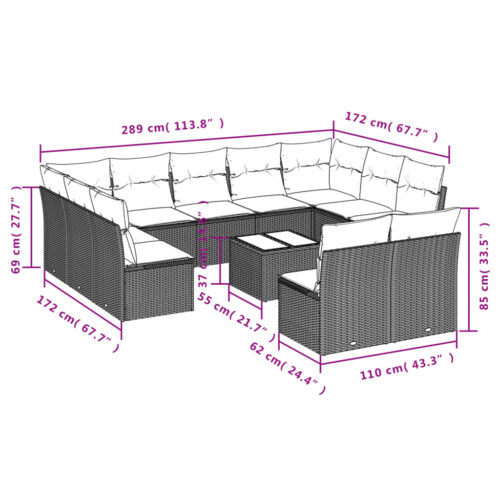 12-Piece Garden Sofa Set with Cushions Beige Poly Rattan Wicker Outdoor Patio Furniture - Image 3