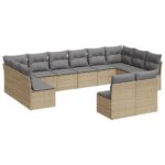 12-Piece Garden Sofa Set with Cushions Beige Poly Rattan Wicker Outdoor Patio Furniture