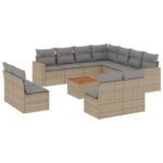 12-Piece Garden Sofa Set with Cushions Beige Poly Rattan Wicker Outdoor Patio Furniture