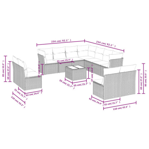 12-Piece Garden Sofa Set with Cushions Beige Poly Rattan Wicker Outdoor Patio Furniture - Image 3