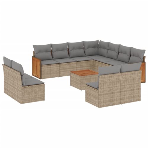 12-Piece Garden Sofa Set with Cushions Beige Poly Rattan Wicker Outdoor Patio Furniture