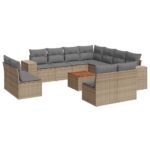 12-Piece Garden Sofa Set with Cushions Beige Poly Rattan Wicker Outdoor Patio Furniture