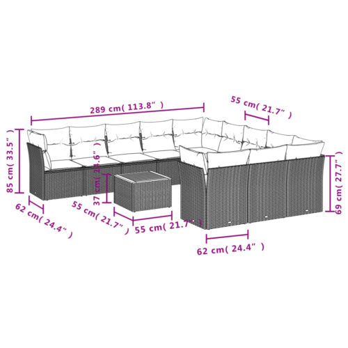 12-Piece Garden Sofa Set with Cushions Beige Poly Rattan Wicker Outdoor Patio Furniture - Image 3