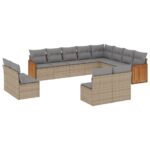12-Piece Garden Sofa Set with Cushions Beige Poly Rattan Wicker Outdoor Patio Furniture