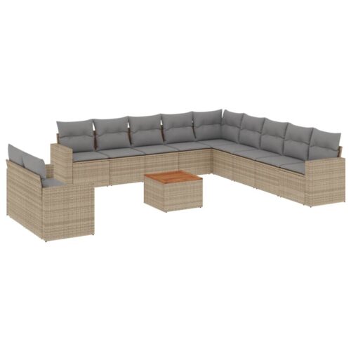 12-Piece Garden Sofa Set with Cushions Beige Poly Rattan Wicker Outdoor Patio Furniture - Image 5