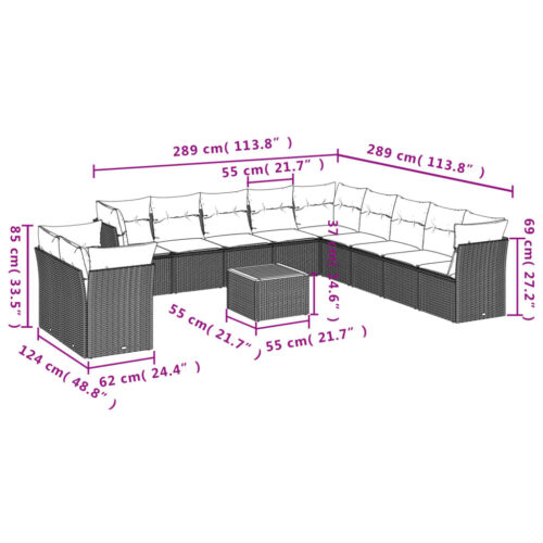 12-Piece Garden Sofa Set with Cushions Beige Poly Rattan Wicker Outdoor Patio Furniture - Image 3