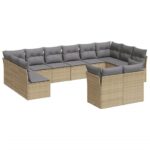 12-Piece Garden Sofa Set with Cushions Beige Poly Rattan Wicker Outdoor Patio Furniture