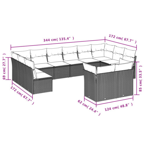12-Piece Garden Sofa Set with Cushions Beige Poly Rattan Wicker Outdoor Patio Furniture - Image 3