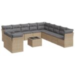12-Piece Garden Sofa Set with Cushions Beige Poly Rattan Wicker Outdoor Patio Furniture