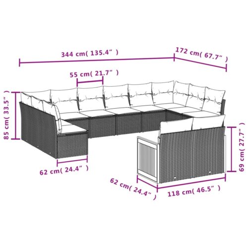 12-Piece Garden Sofa Set with Cushions Beige Poly Rattan Wicker Outdoor Patio Furniture - Image 7
