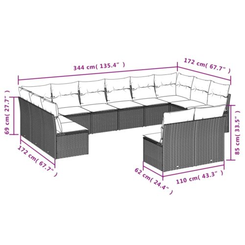 12-Piece Garden Sofa Set with Cushions Beige Poly Rattan Wicker Outdoor Patio Furniture - Image 3