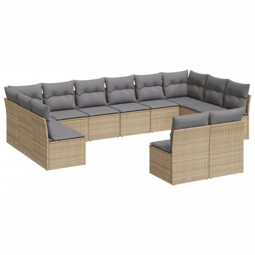 12-Piece Garden Sofa Set with Cushions Beige Poly Rattan Wicker Outdoor Patio Furniture - Image 5