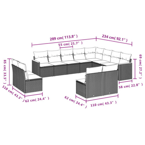 12-Piece Garden Sofa Set with Cushions Beige Poly Rattan Wicker Outdoor Patio Furniture - Image 3