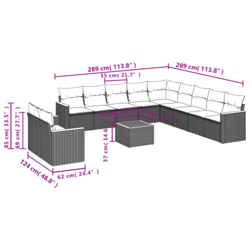 12-Piece Garden Sofa Set with Cushions Beige Poly Rattan Wicker Outdoor Patio Furniture - Image 3