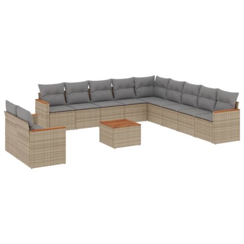 12-Piece Garden Sofa Set with Cushions Beige Poly Rattan Wicker Outdoor Patio Furniture - Image 5