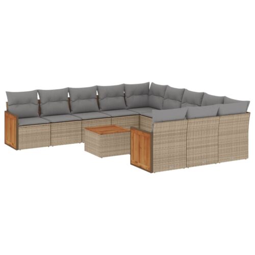 12-Piece Garden Sofa Set with Cushions Beige Poly Rattan Wicker Outdoor Patio Furniture
