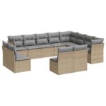 12-Piece Garden Sofa Set with Cushions Beige Poly Rattan Wicker Outdoor Patio Furniture