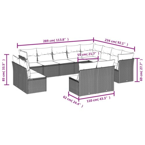 12-Piece Garden Sofa Set with Cushions Beige Poly Rattan Wicker Outdoor Patio Furniture - Image 3