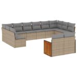 12-Piece Garden Sofa Set with Cushions Beige Poly Rattan Wicker Outdoor Patio Furniture