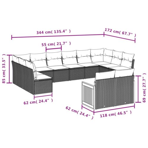 12-Piece Garden Sofa Set with Cushions Beige Poly Rattan Wicker Outdoor Patio Furniture - Image 3