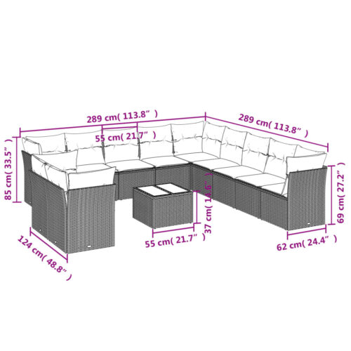 12-Piece Garden Sofa Set with Cushions Beige Poly Rattan Wicker Outdoor Patio Furniture - Image 3