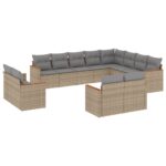 12-Piece Garden Sofa Set with Cushions Beige Poly Rattan Wicker Outdoor Patio Furniture