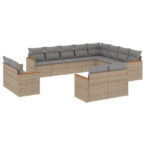 12-Piece Garden Sofa Set with Cushions Beige Poly Rattan Wicker Outdoor Patio Furniture - Image 5