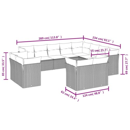 12-Piece Garden Sofa Set with Cushions Beige Poly Rattan Wicker Outdoor Patio Furniture - Image 3