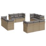12-Piece Garden Sofa Set with Cushions Beige Poly Rattan Wicker Outdoor Patio Furniture
