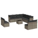 12-Piece Garden Sofa Set with Cushions Grey Poly Rattan Wicker Outdoor Patio Furniture