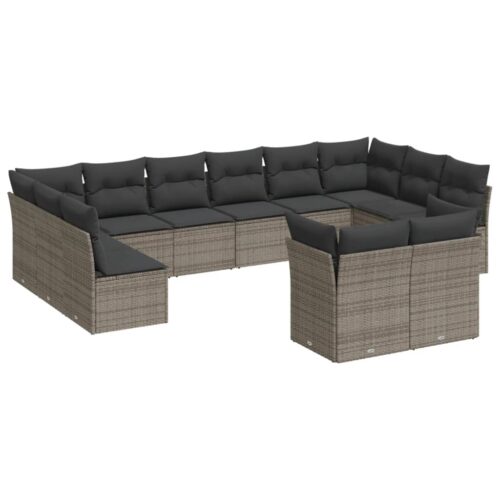 12-Piece Garden Sofa Set with Cushions Grey Poly Rattan Wicker Outdoor Patio Furniture