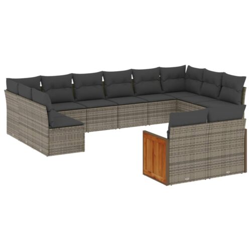 12-Piece Garden Sofa Set with Cushions Grey Poly Rattan Wicker Outdoor Patio Furniture - Image 13