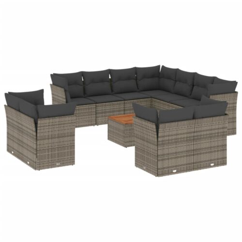 12-Piece Garden Sofa Set with Cushions Grey Poly Rattan Wicker Outdoor Patio Furniture