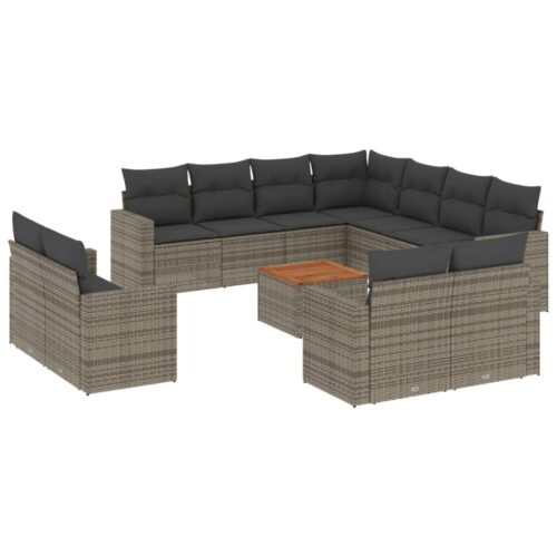 12-Piece Garden Sofa Set with Cushions Grey Poly Rattan Wicker Outdoor Patio Furniture