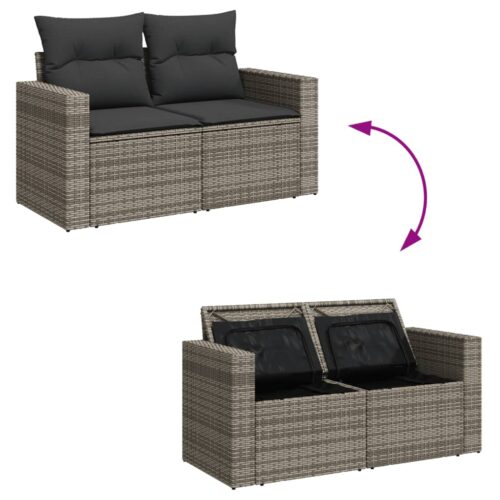 12-Piece Garden Sofa Set with Cushions Grey Poly Rattan Wicker Outdoor Patio Furniture - Image 9