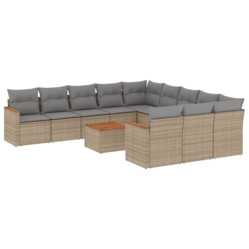12-Piece Garden Sofa Set with Cushions Mix Beige Poly Rattan Wicker Outdoor Patio Furniture
