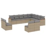 12-Piece Garden Sofa Set with Cushions Mix Beige Poly Rattan Wicker Outdoor Patio Furniture