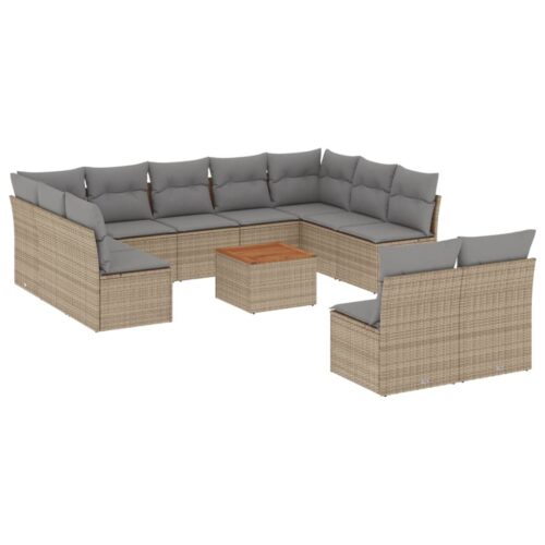 12-Piece Garden Sofa Set with Cushions Mix Beige Poly Rattan Wicker Outdoor Patio Furniture