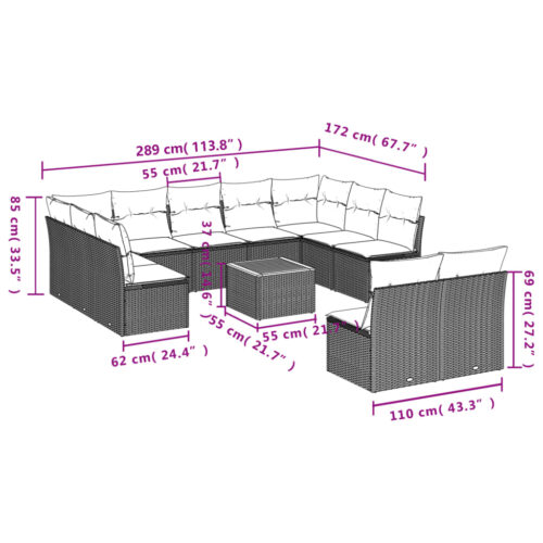 12-Piece Garden Sofa Set with Cushions Mix Beige Poly Rattan Wicker Outdoor Patio Furniture - Image 10