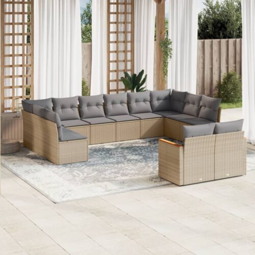12-Piece Garden Sofa Set with Cushions Mix Beige Poly Rattan Wicker Outdoor Patio Furniture - Image 2