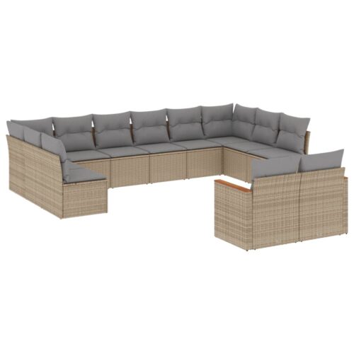 12-Piece Garden Sofa Set with Cushions Mix Beige Poly Rattan Wicker Outdoor Patio Furniture - Image 13