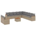 12-Piece Garden Sofa Set with Cushions Mix Beige Poly Rattan Wicker Outdoor Patio Furniture